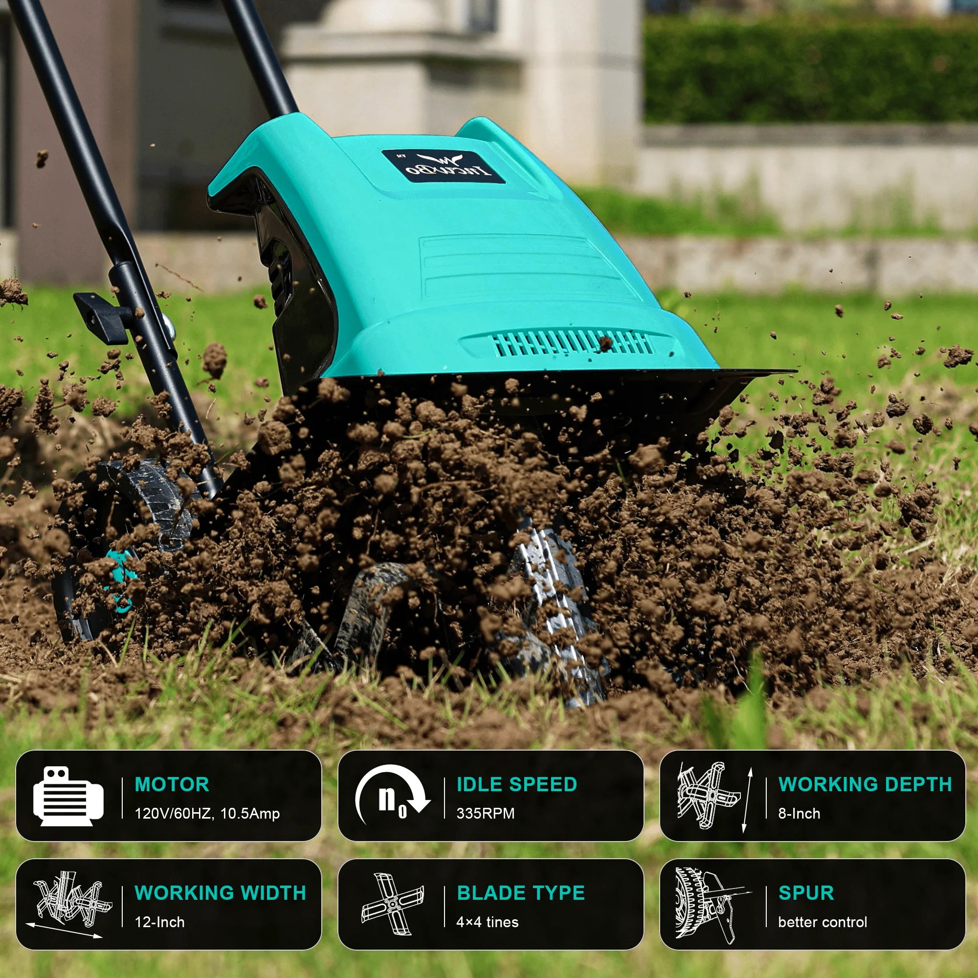 IncwBo Electric Rototiller Garden Tiller