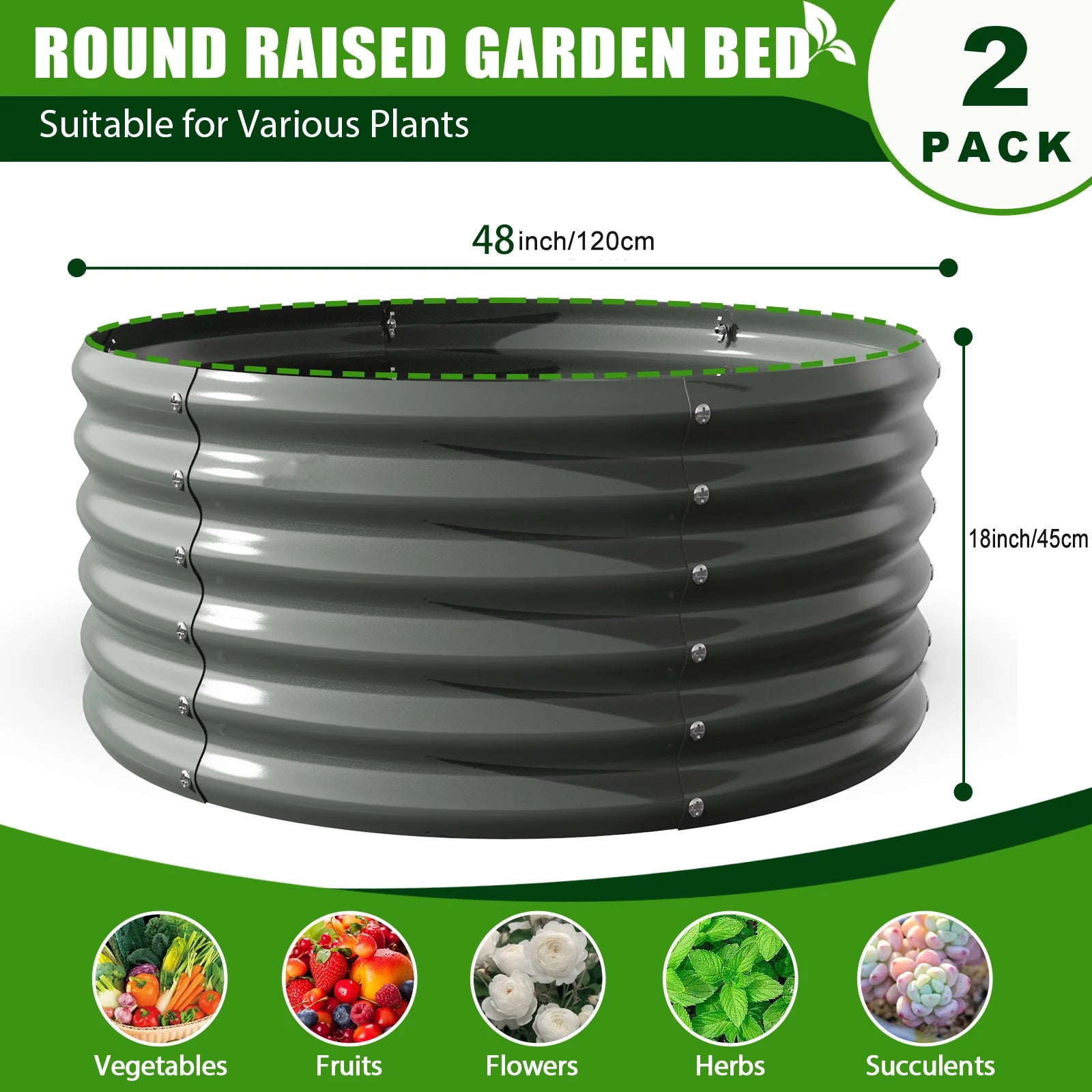 2-Pack 4ft x 18” Tall Galvanized Raised Garden